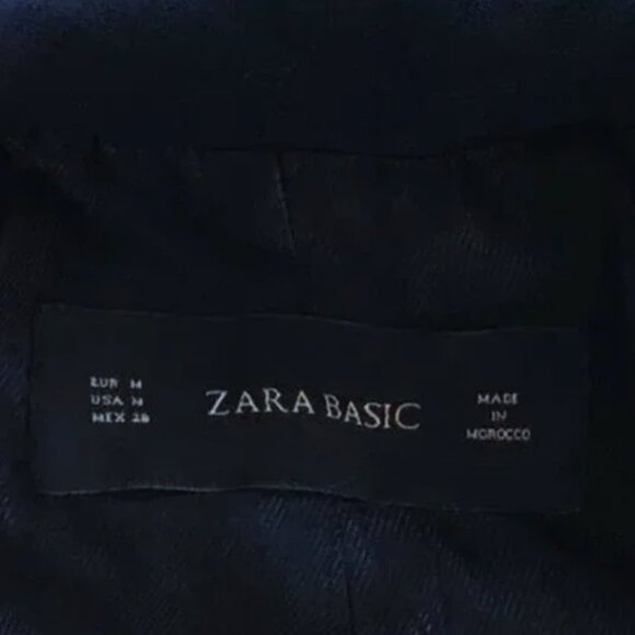 Zara Navy Blue Blazer Open Front Half Sleeve Pockets Women Size M - Picture 10 of 10